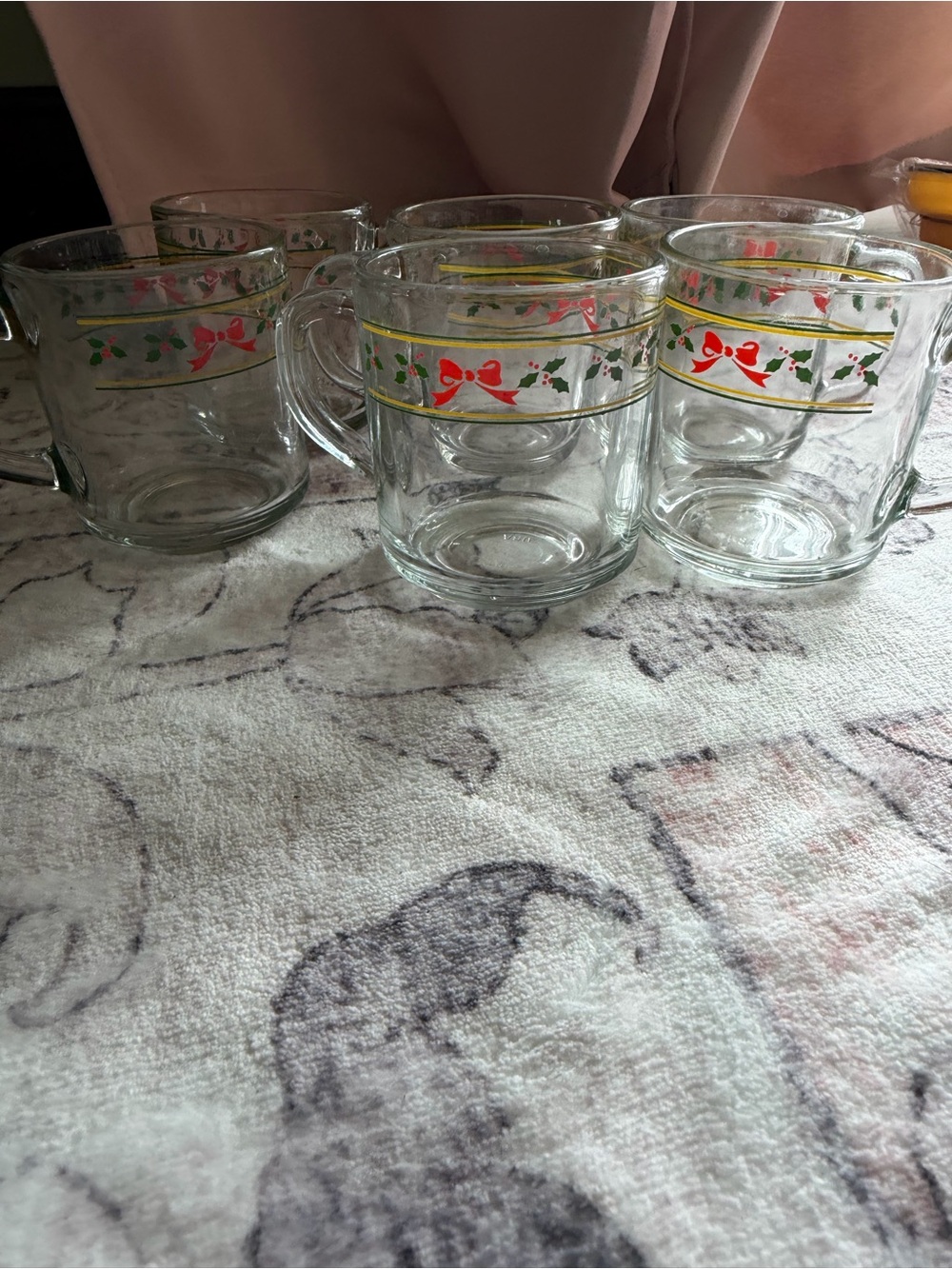 Glass Holiday Mugs with Red Bow Accent set of 6